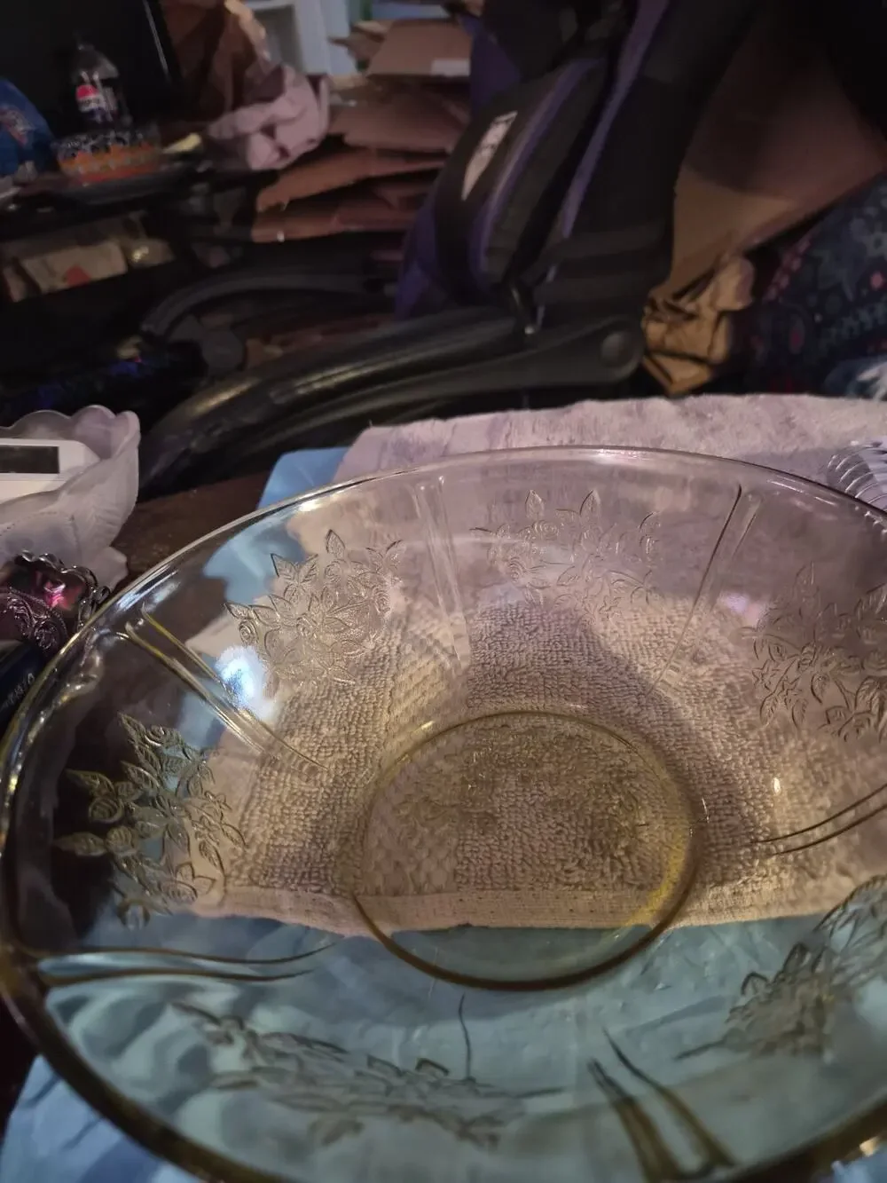 Vintage Federal Glass Depression Glass Bowl In The Sharron Cabbage Rose In...